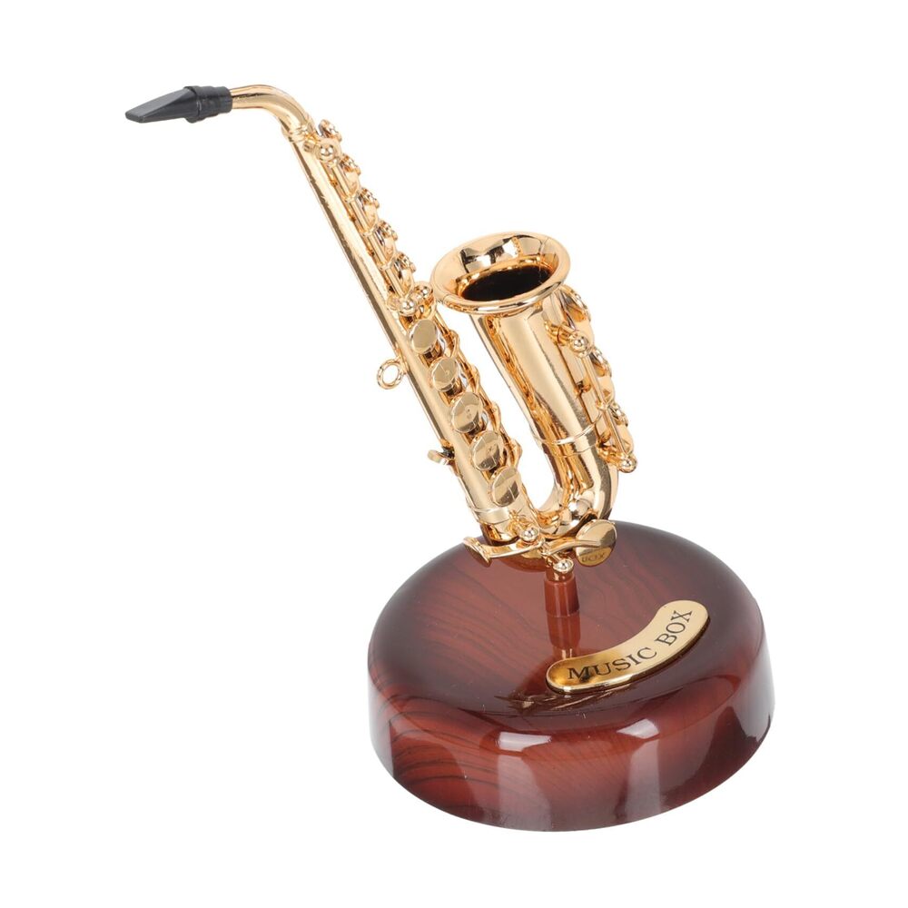 4671 Saxophone Music Box - Vintage Golden Decorative Musical Instrument